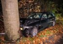 Auto botst op boom, bestuurder gevlucht Auto botst op boom, bestuurder gevlucht